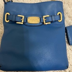Michael Kors blue cross body with match little credit card wallet
